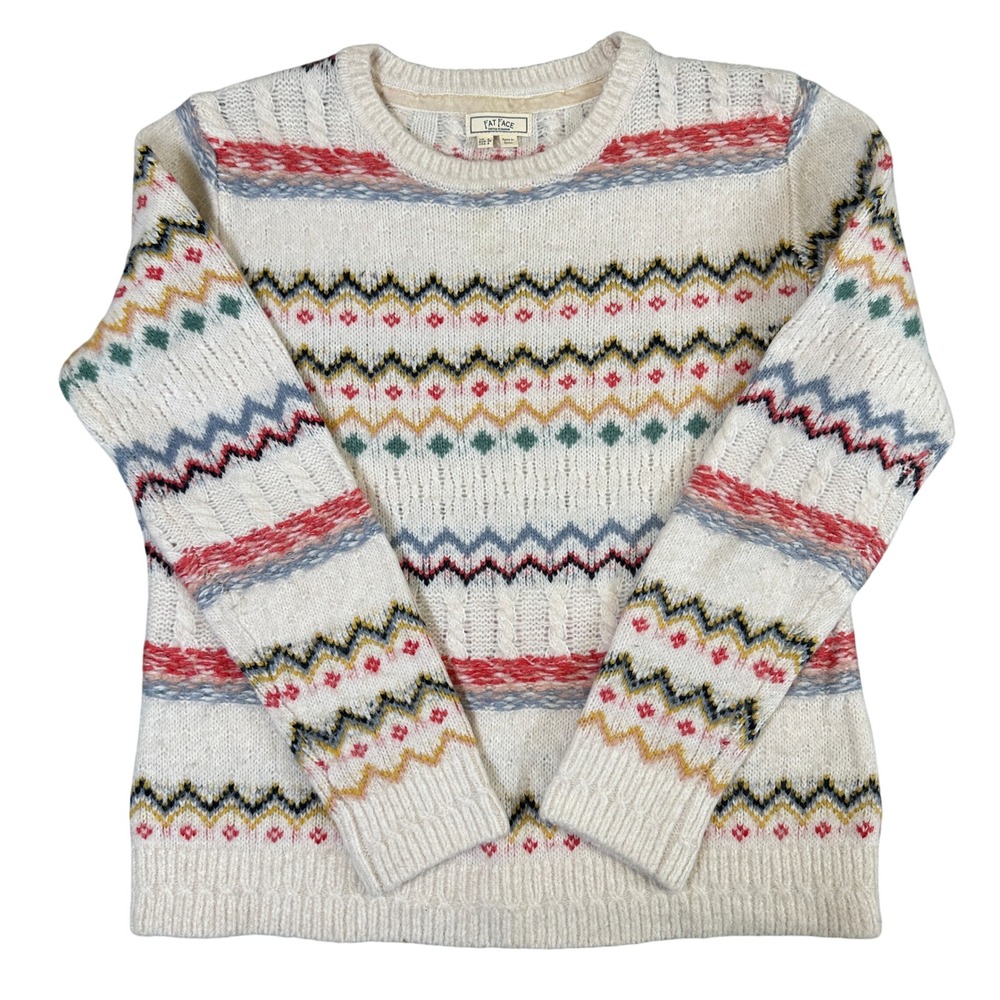 Fat Face United Kingdom Fair Isle Crew Neck Sweater Cream Multi Size US 4